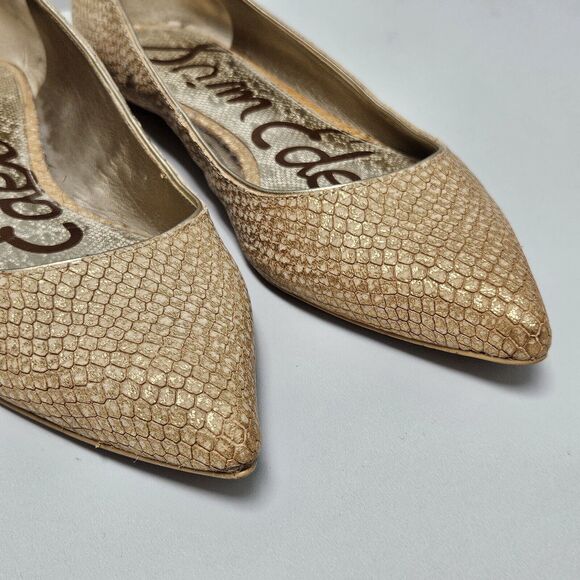 Sam Edelman Shoes Women size 7.5M Colleen Gold Snakeskin Shimmer Flats - Picture 4 of 11